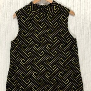 Sleeveless Top Geometric Mock Neck Button Up Career‎ Casual Blouse Size Large